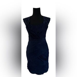 Navy Blue Rutched Cocktail Dress